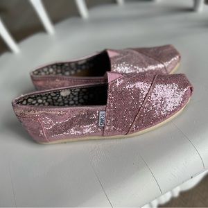 Toms Pink Glitter Slip On Shoes - Womens 7.5